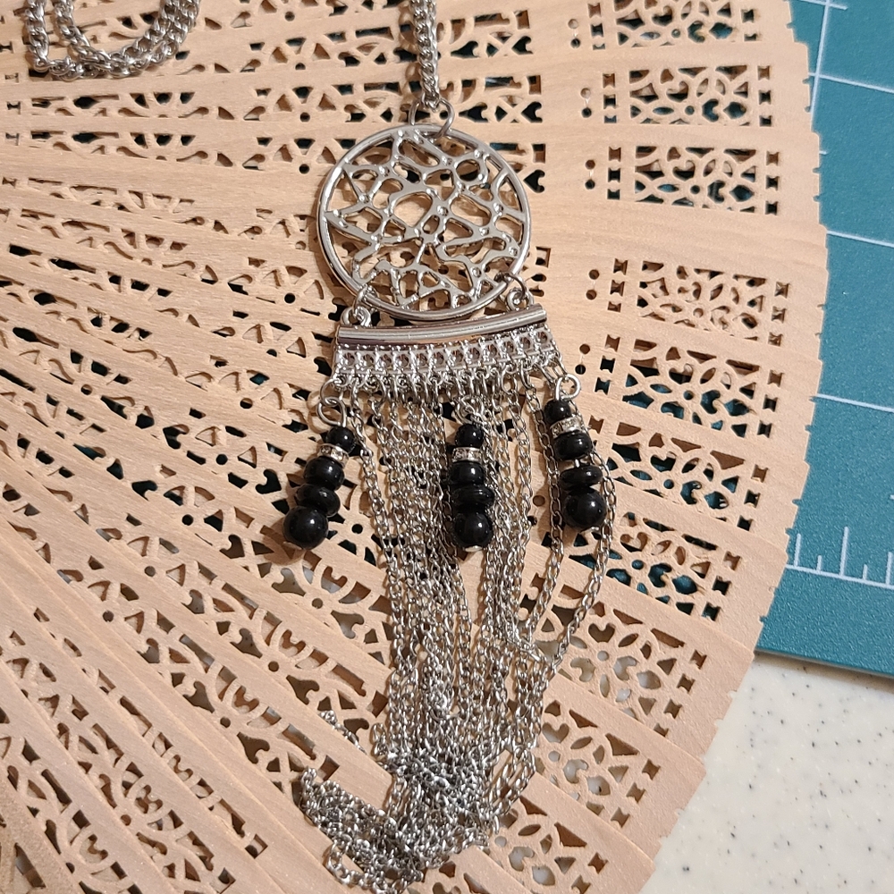 American Vintage Silver and Black Tassel Necklace - Picture 6 of 8